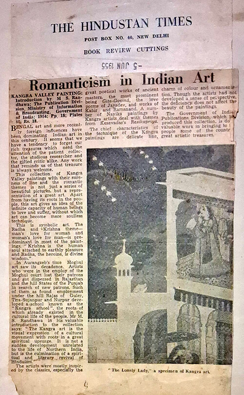 Book review by Manohar Kaul: Romanticism in Indian Art, Kangra Valley Painting