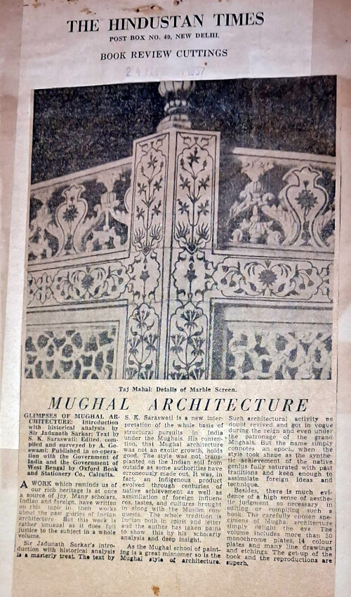 Book review by Manohar Kaul: MUGHAL ARCHITECTURE-
Glimpses of Mughal Architecture