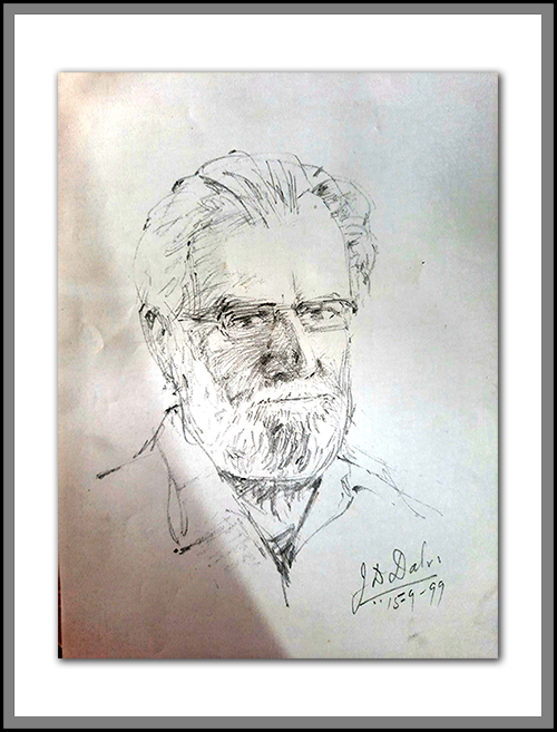 Portrait of Manohar Kaul by veteran artist J.D. Dalvi, 1999